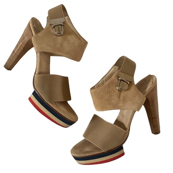 Dusica Dusica Suede Sandals Tri color Platform High Heels Made in Italy - Picture 1 of 10